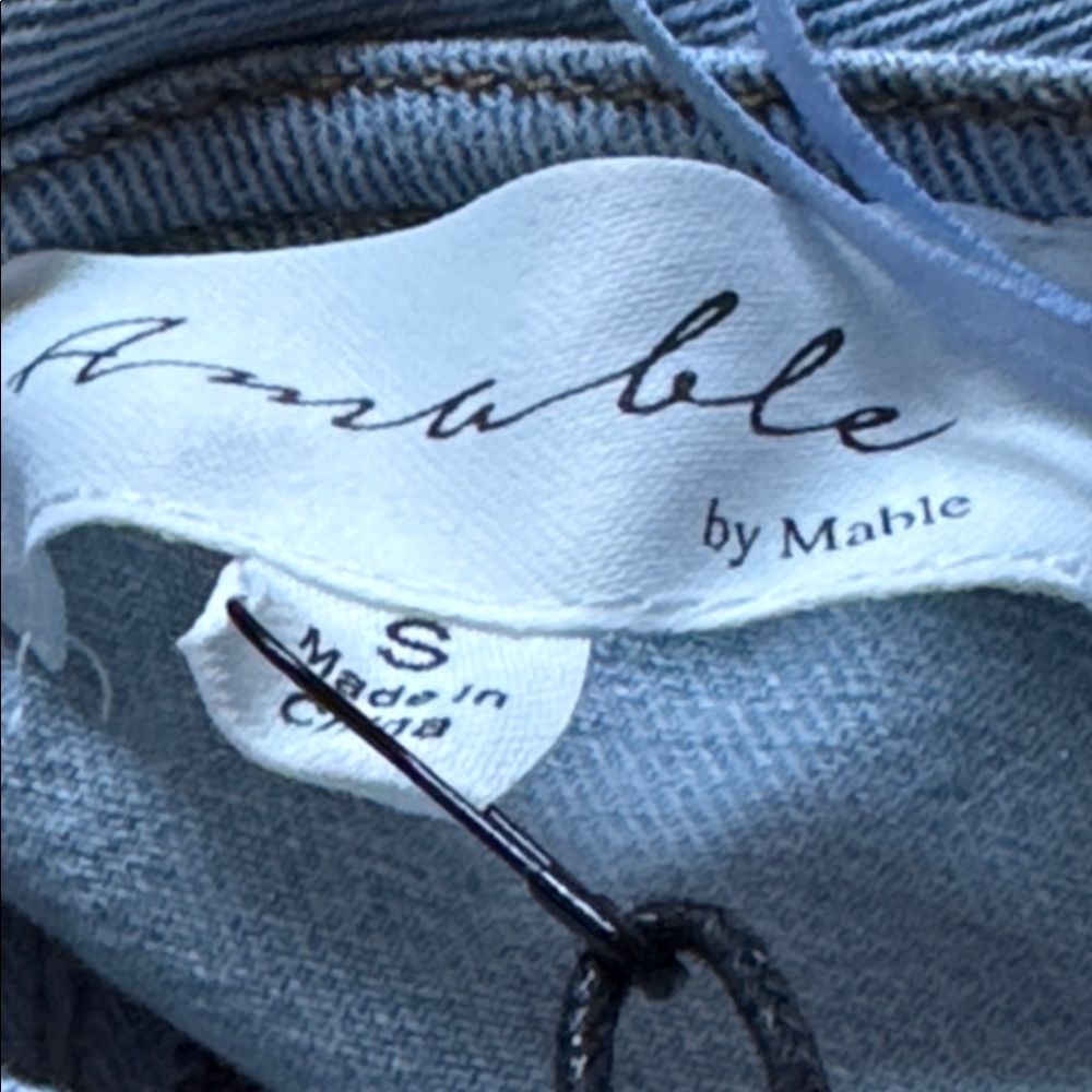 Amable by Mable Peter Pan collared light Wash denim mini dress shirt sleeve Sz S - Picture 11 of 15